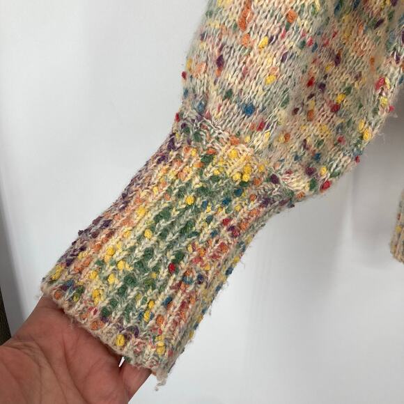 Main Strip Popcorn Rainbow Knit Balloon Sleeve Sweater Women’s Small - Picture 3 of 8